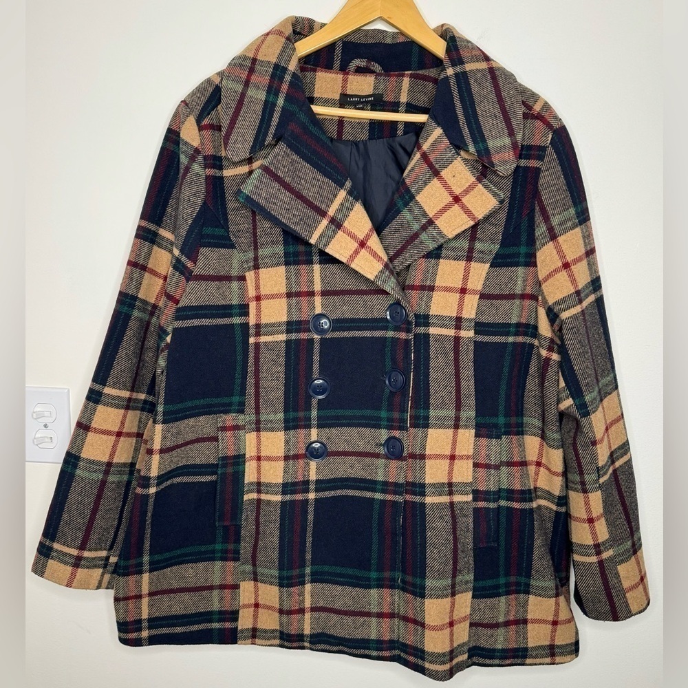Larry Levine Women’s Tartan Plaid Double-Breasted Pea Coat Size XXL